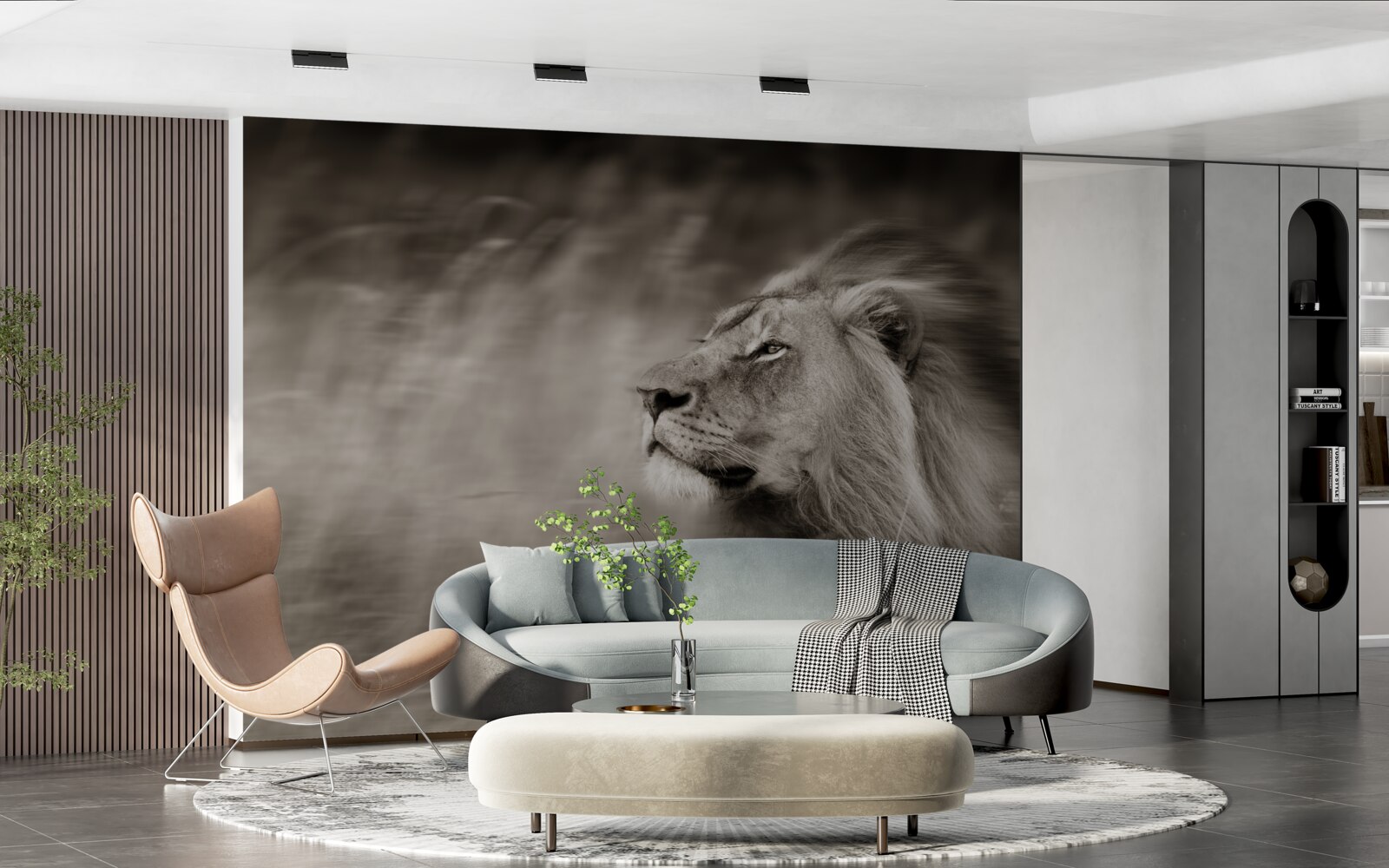 Fotobehang zwart-wit dierenliniaal in de wind