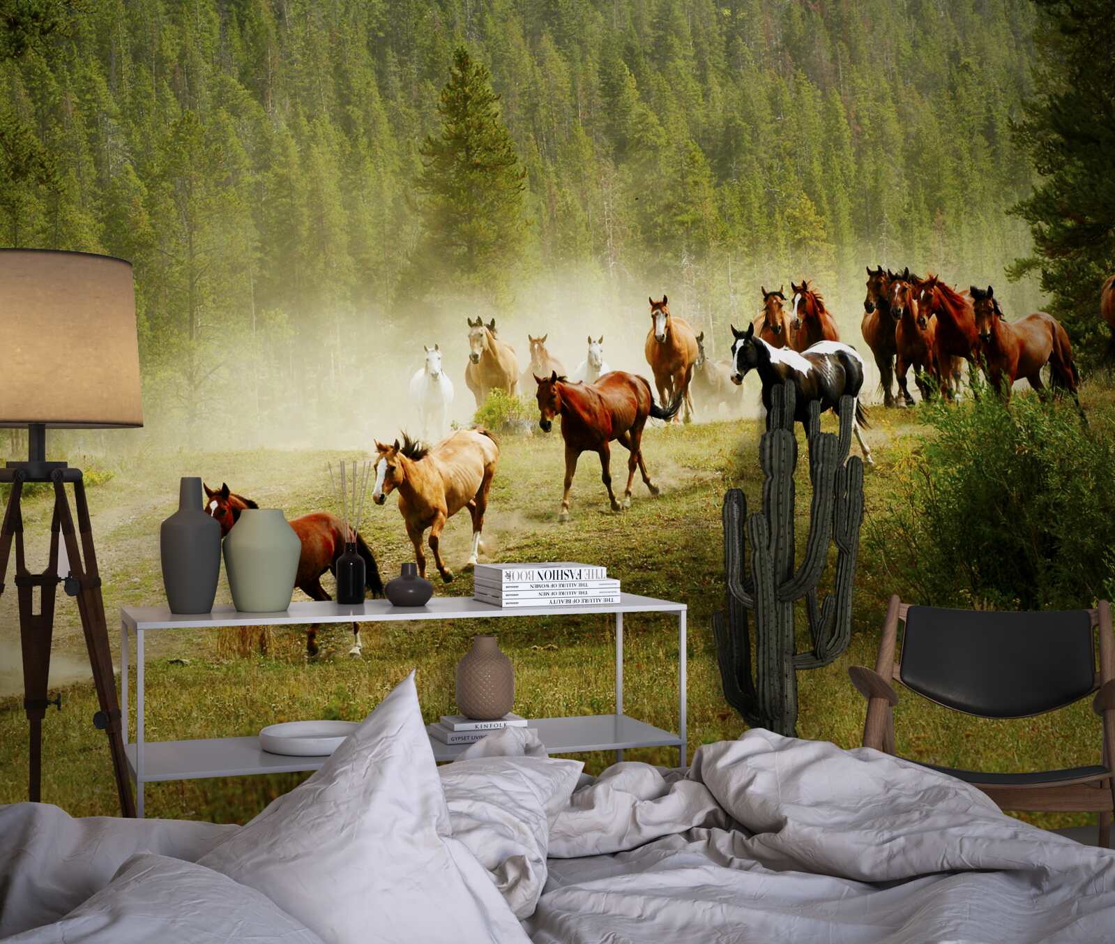 Fotobehang paarden racen door het bos