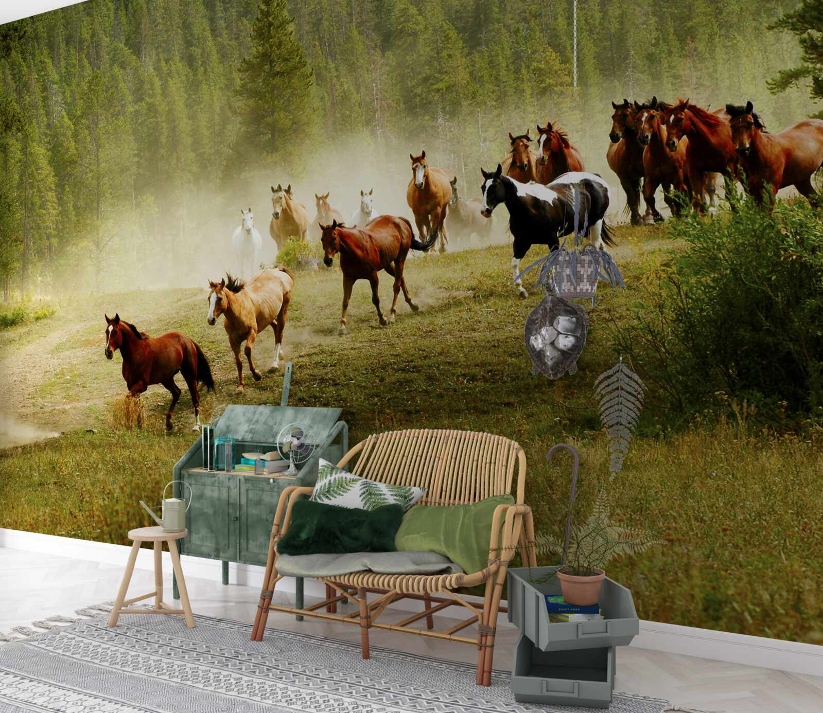 Fotobehang paarden racen door het bos