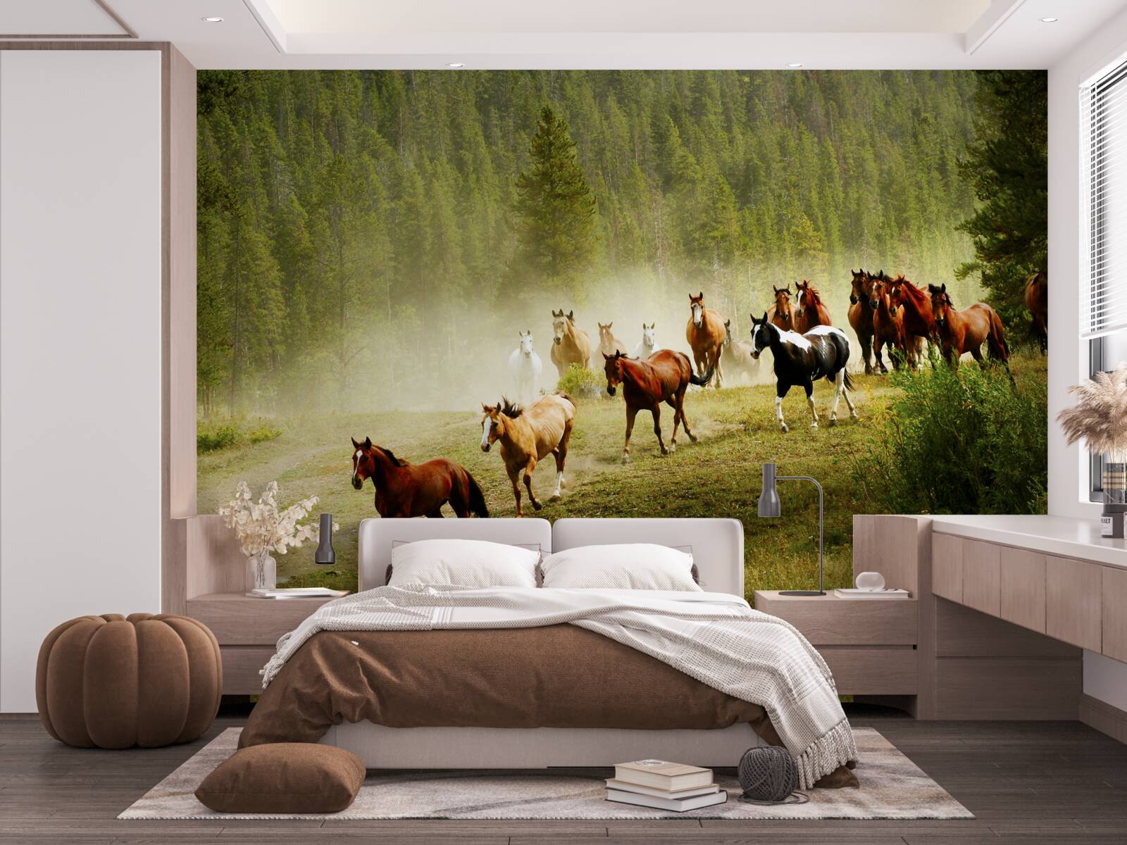 Fotobehang paarden racen door het bos