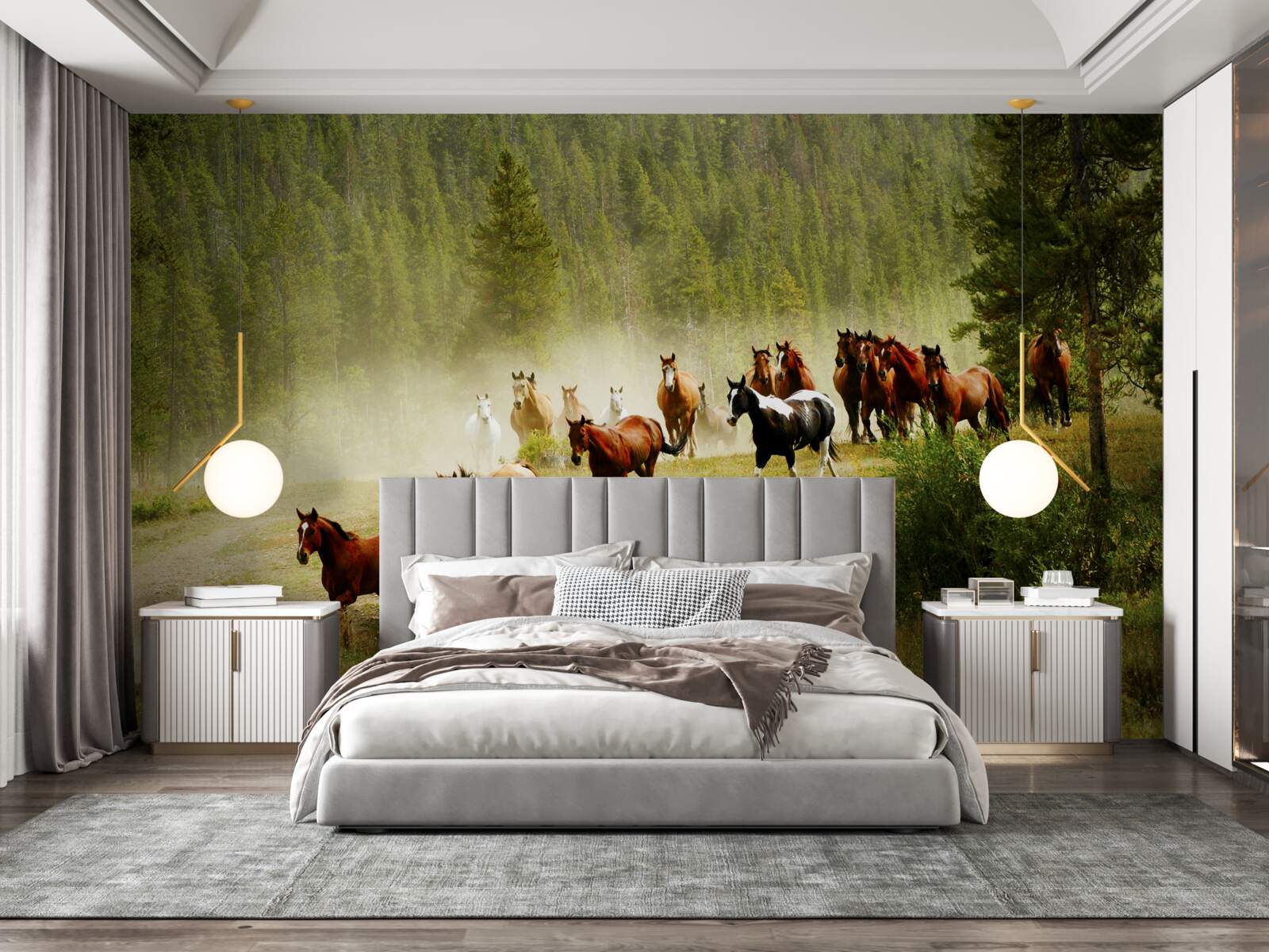 Fotobehang paarden racen door het bos