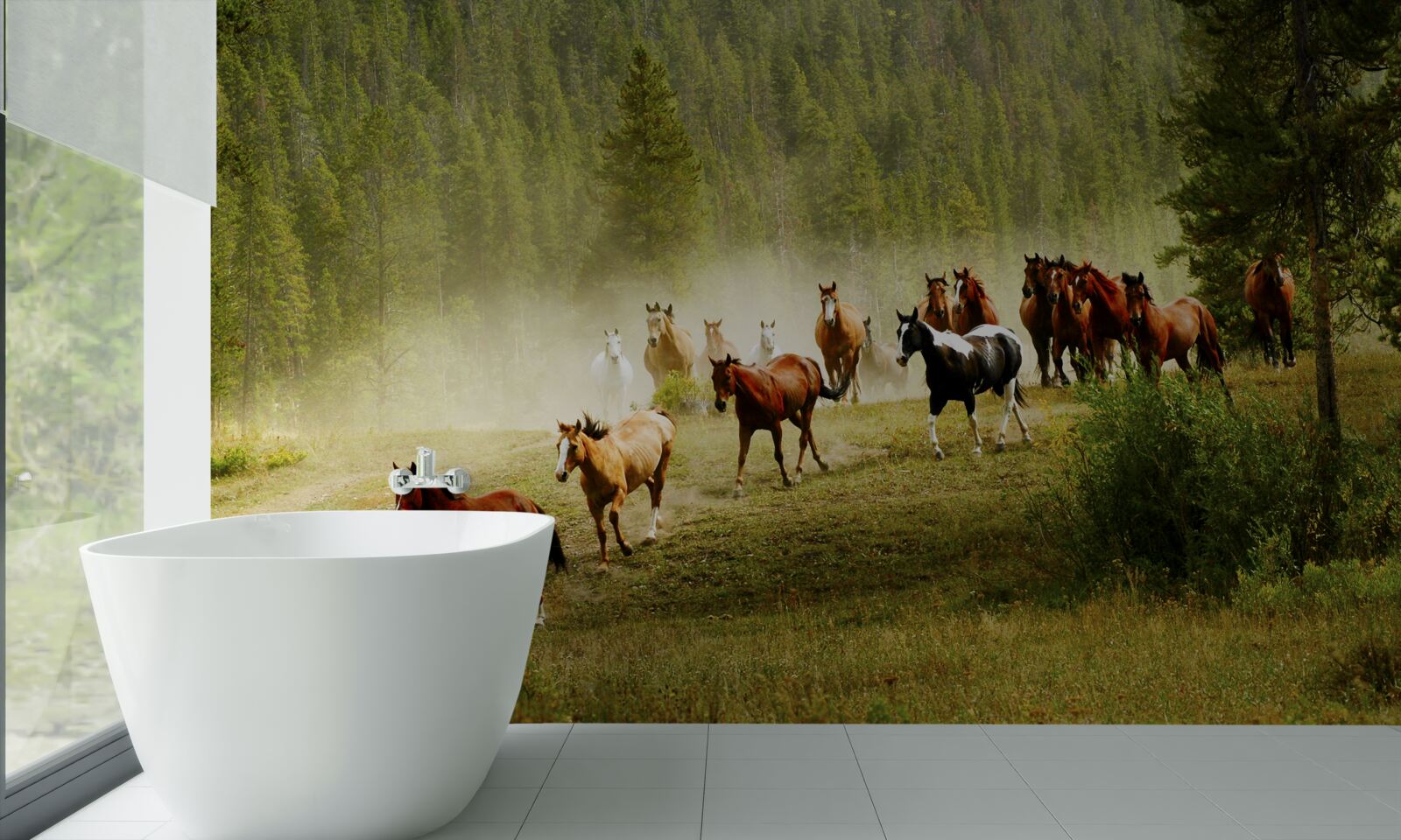 Fotobehang paarden racen door het bos