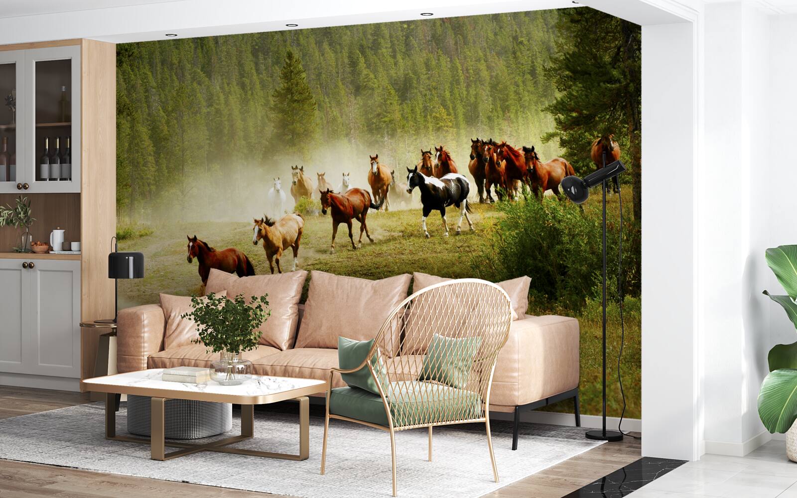 Fotobehang paarden racen door het bos