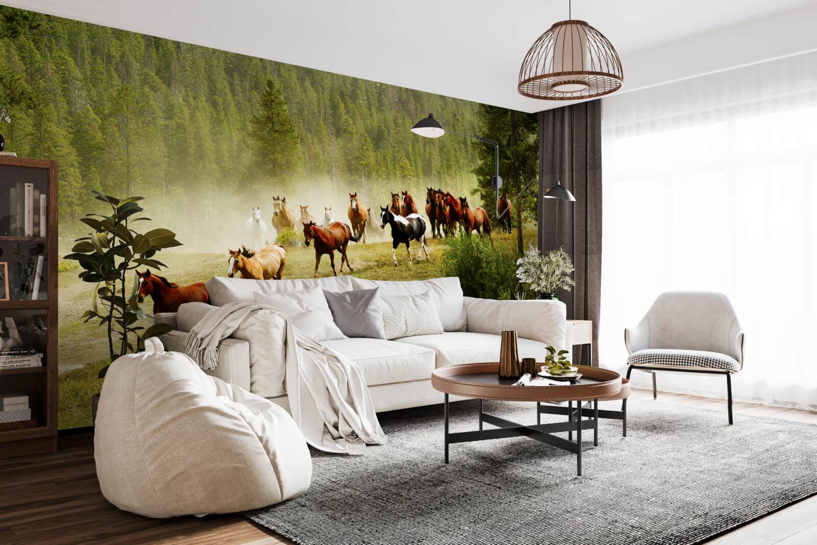 Fotobehang paarden racen door het bos