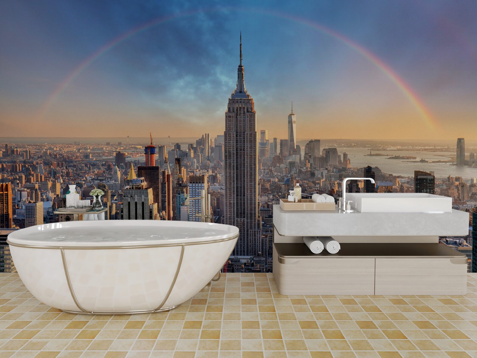 Fotobehang new york onder de regenboog
