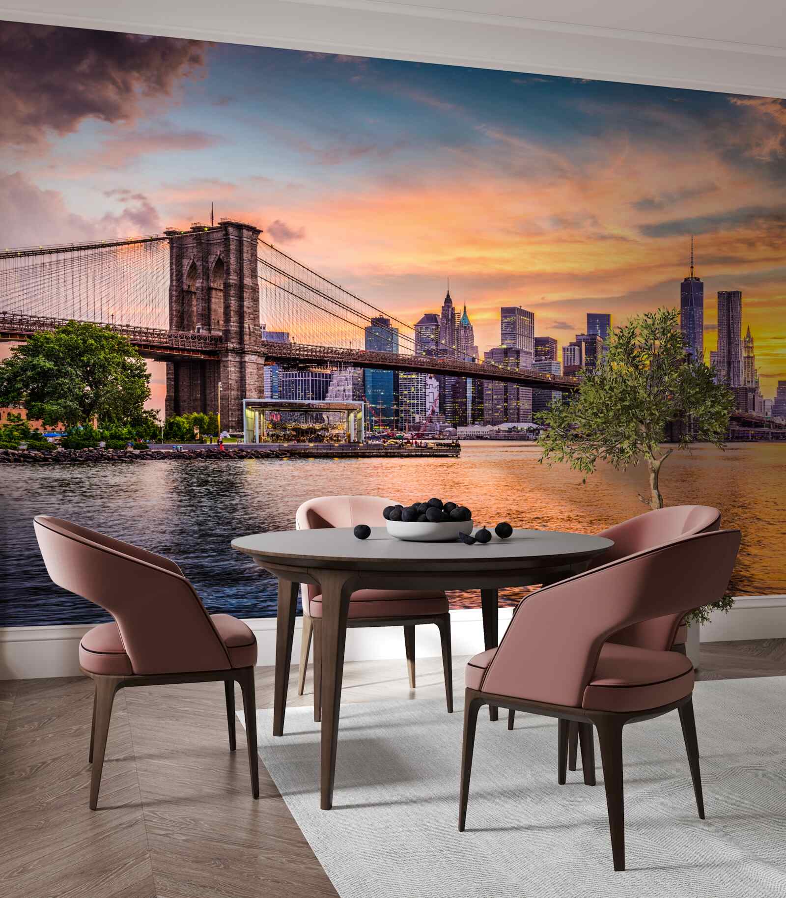 Fotobehang Dageraad over de Brooklyn Bridge