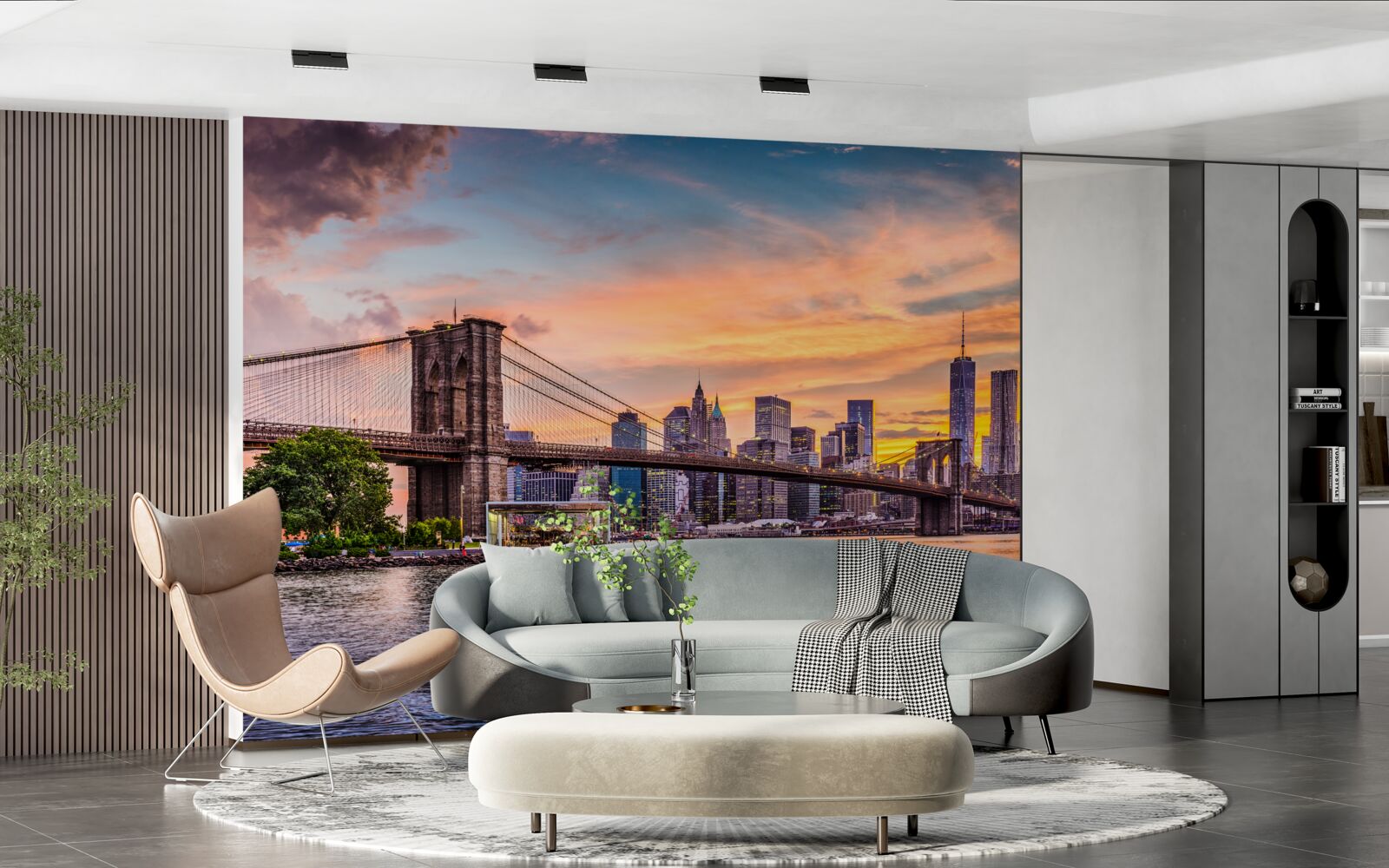 Fotobehang Dageraad over de Brooklyn Bridge