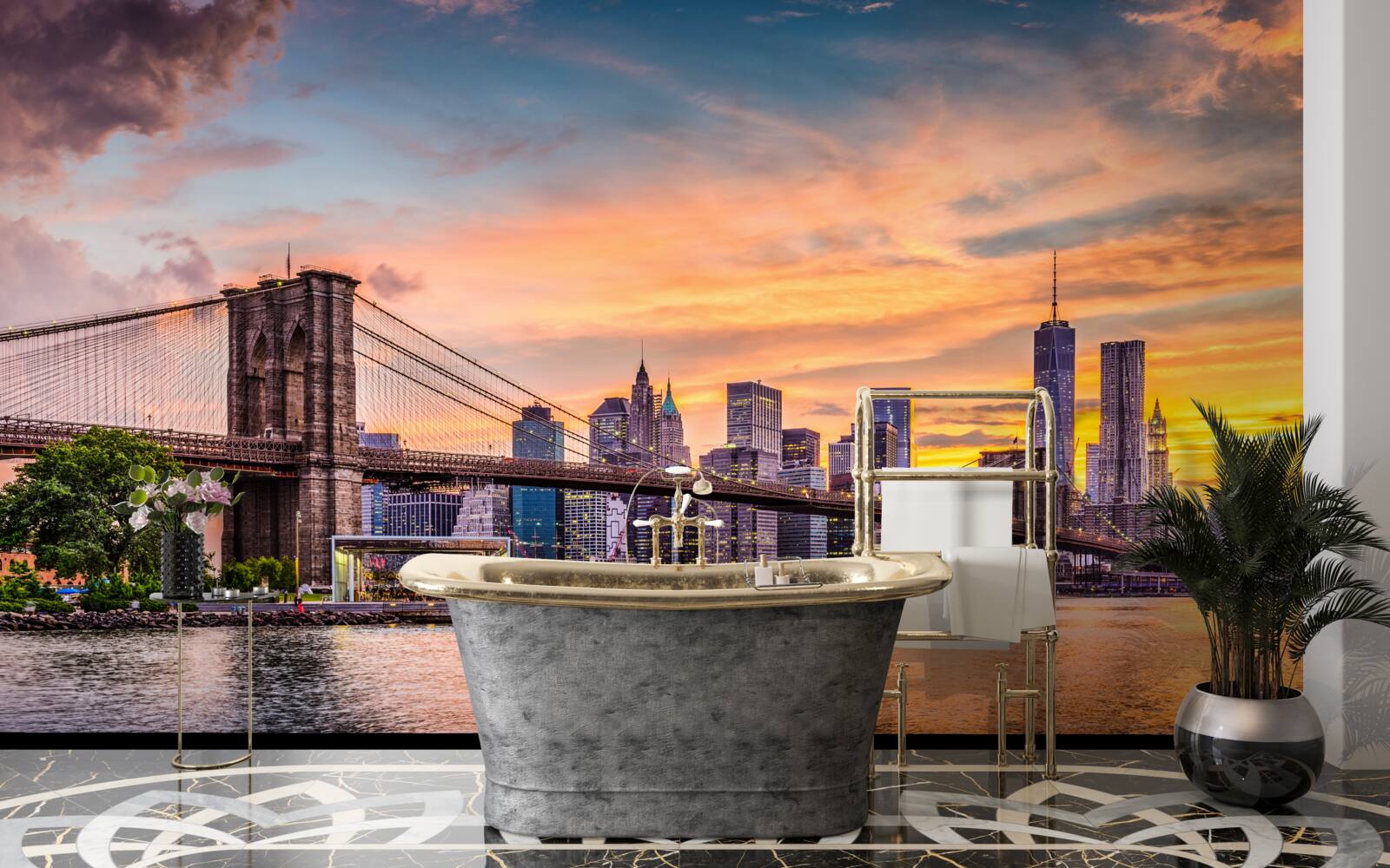 Fotobehang Dageraad over de Brooklyn Bridge