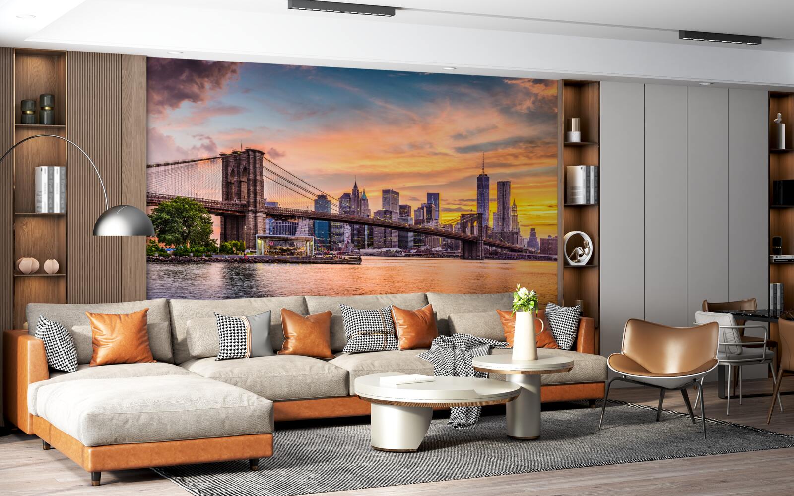 Fotobehang Dageraad over de Brooklyn Bridge