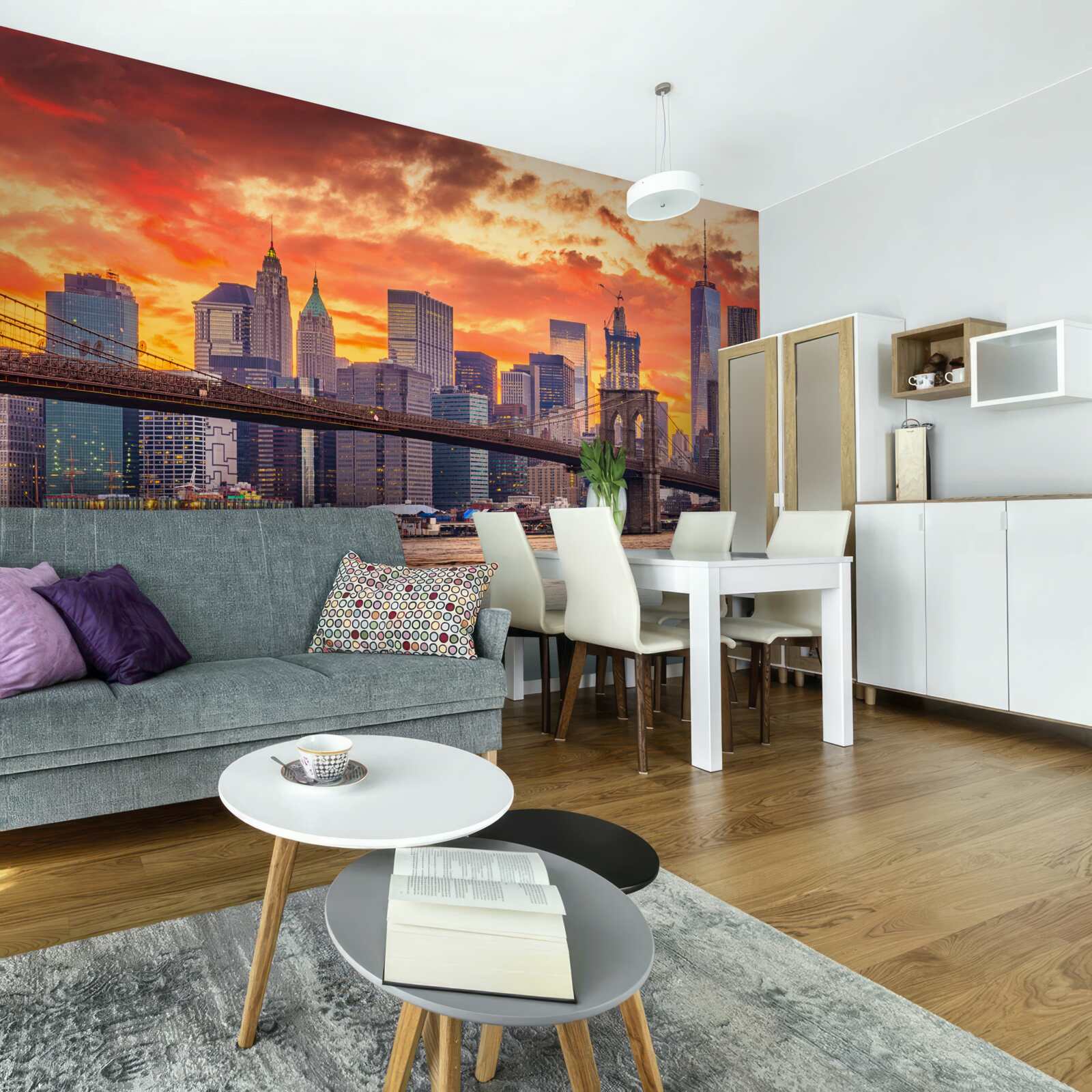 Fotobehang wolken boven new york tijdens zonsondergang