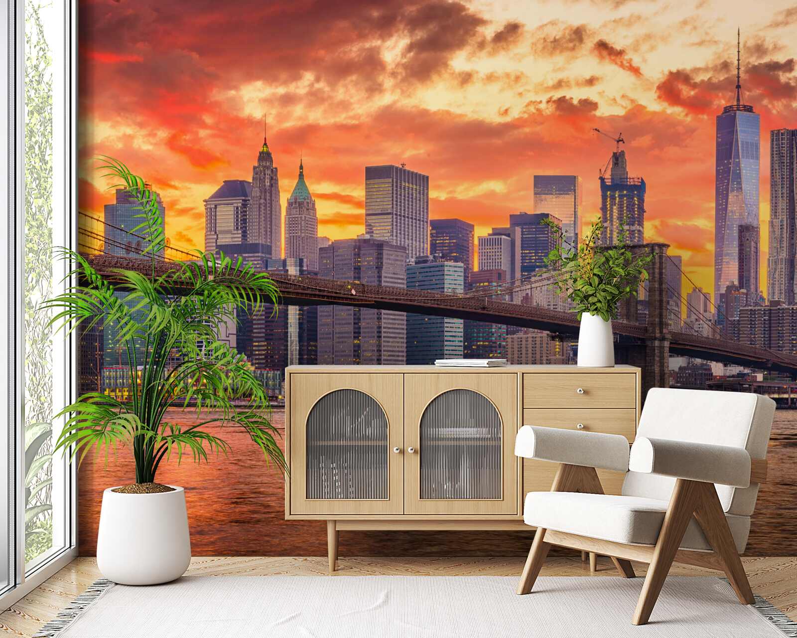 Fotobehang wolken boven new york tijdens zonsondergang