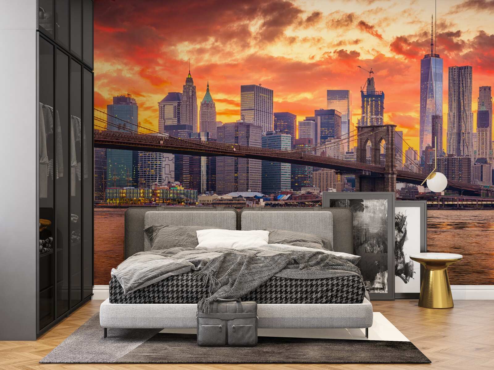 Fotobehang wolken boven new york tijdens zonsondergang