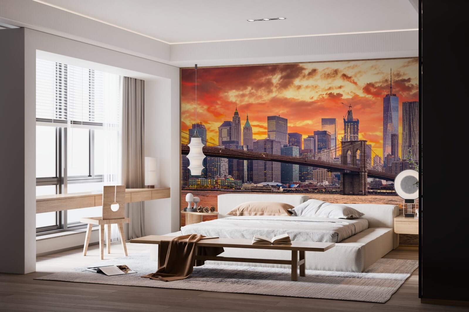 Fotobehang wolken boven new york tijdens zonsondergang