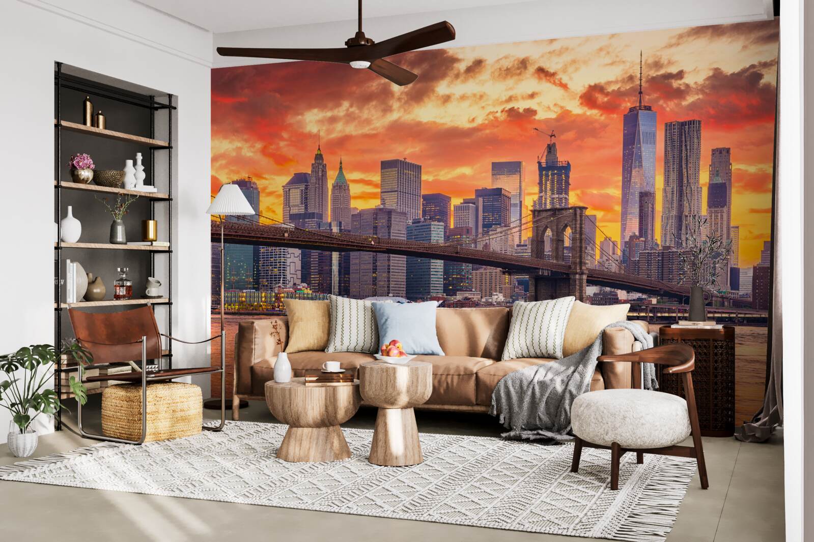 Fotobehang wolken boven new york tijdens zonsondergang