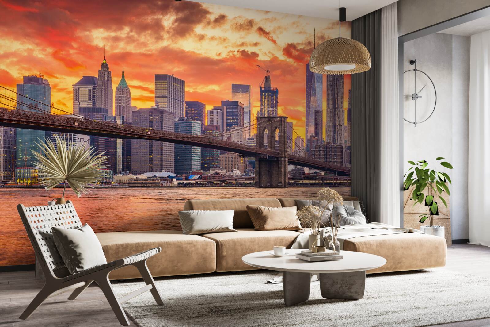 Fotobehang wolken boven new york tijdens zonsondergang