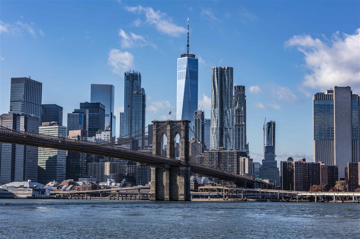 Fotobehang uitzicht op de stad vanaf de brooklyn bridge