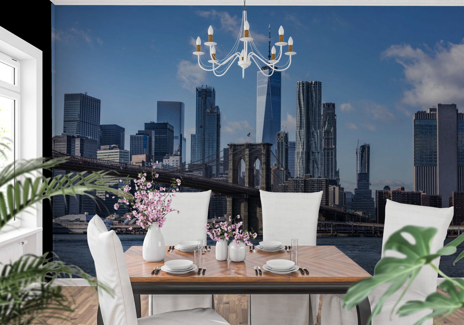 Fotobehang uitzicht op de stad vanaf de brooklyn bridge