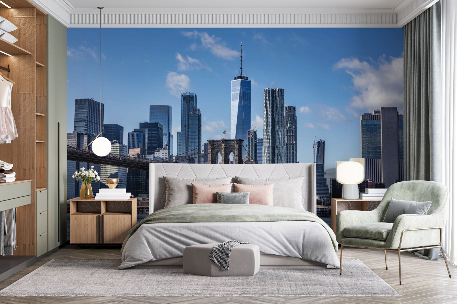 Fotobehang uitzicht op de stad vanaf de brooklyn bridge