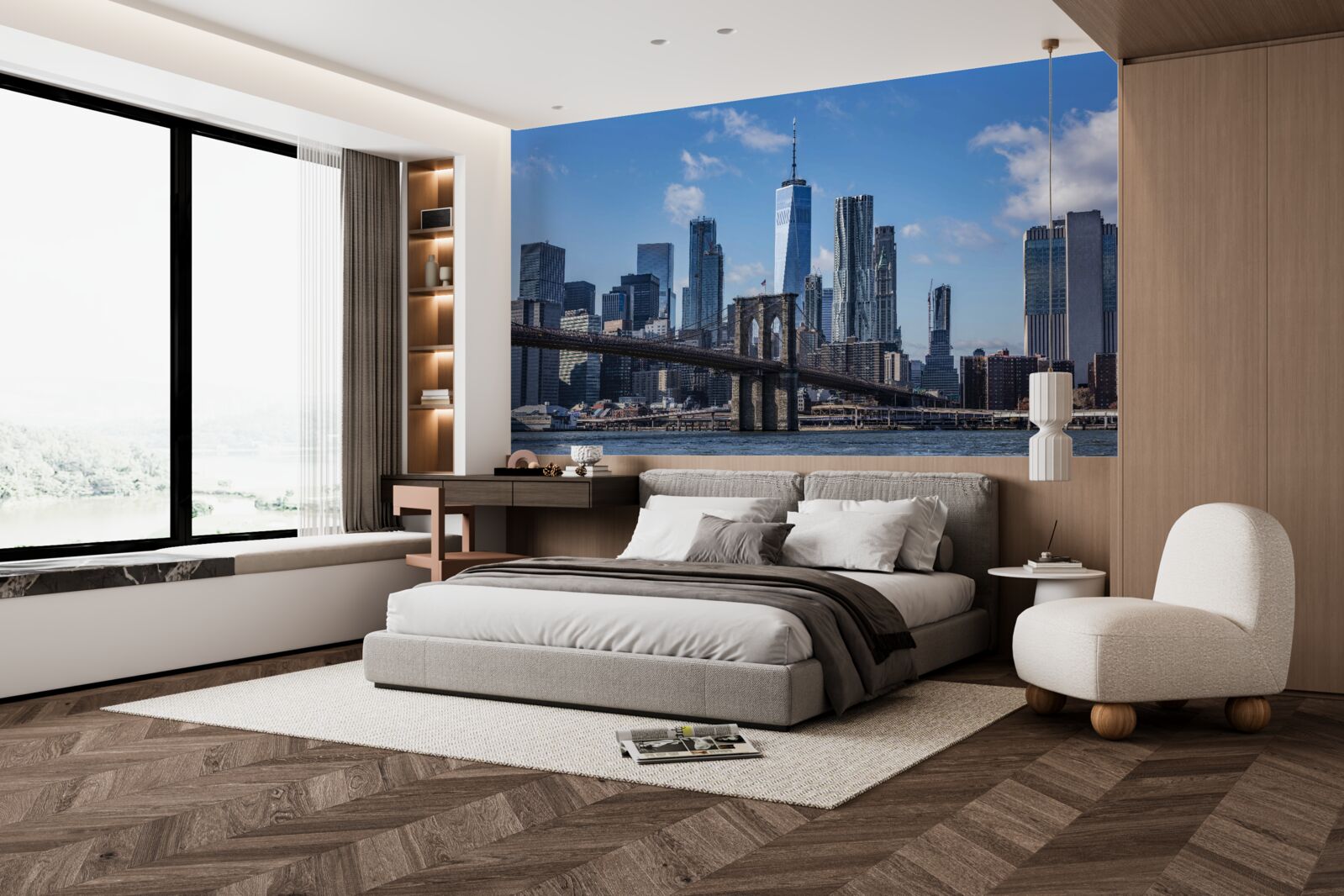 Fotobehang uitzicht op de stad vanaf de brooklyn bridge