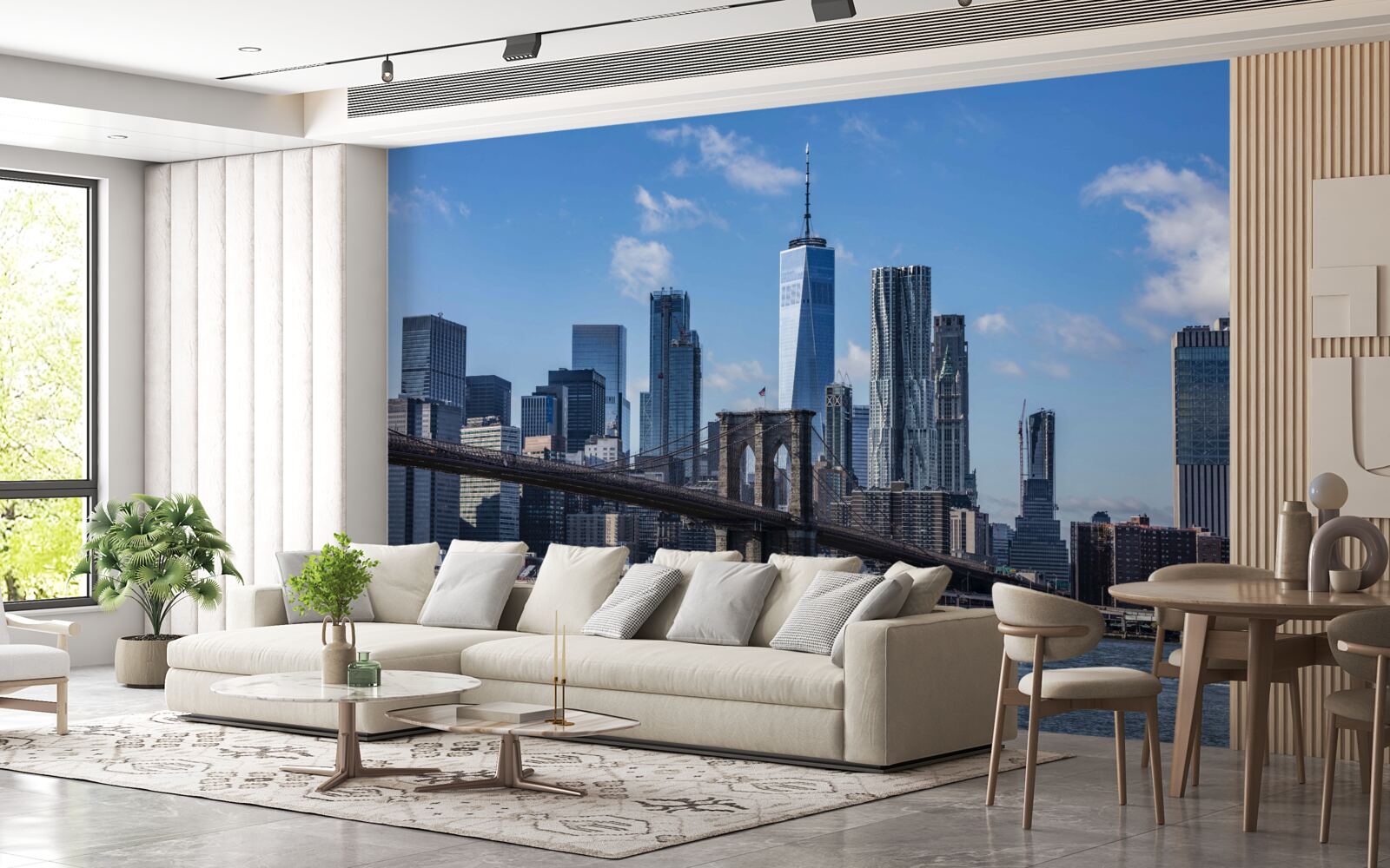 Fotobehang uitzicht op de stad vanaf de brooklyn bridge