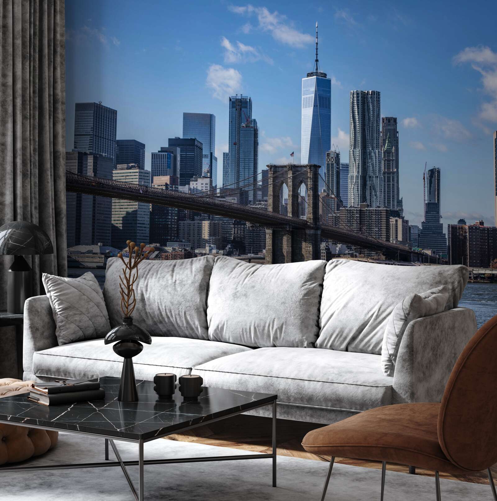 Fotobehang uitzicht op de stad vanaf de brooklyn bridge