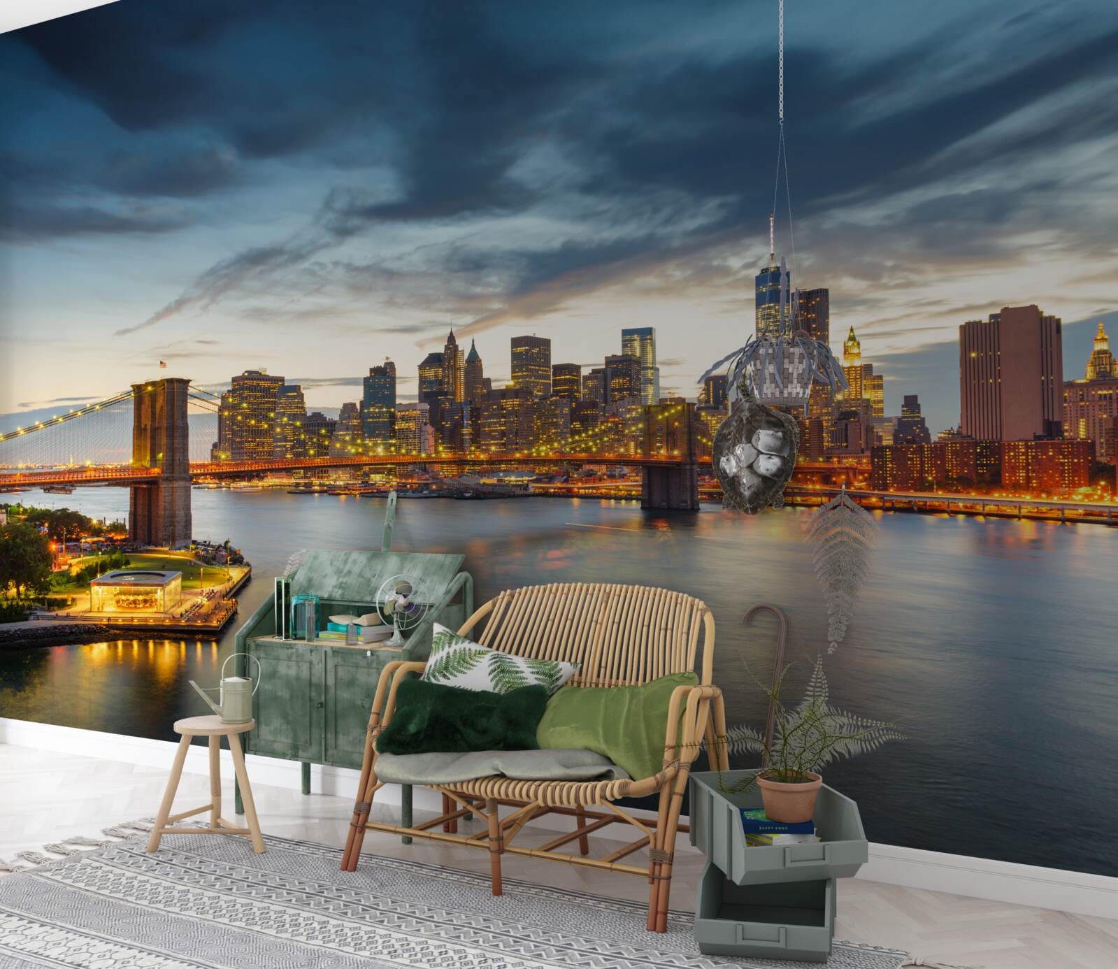 Fotobehang brug in de stad met verlichting