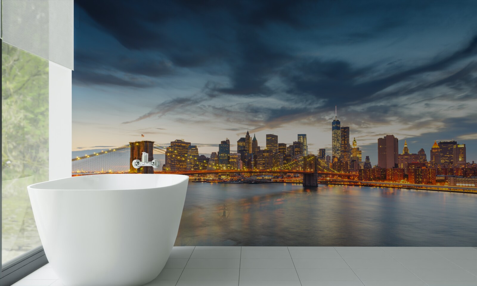 Fotobehang brug in de stad met verlichting