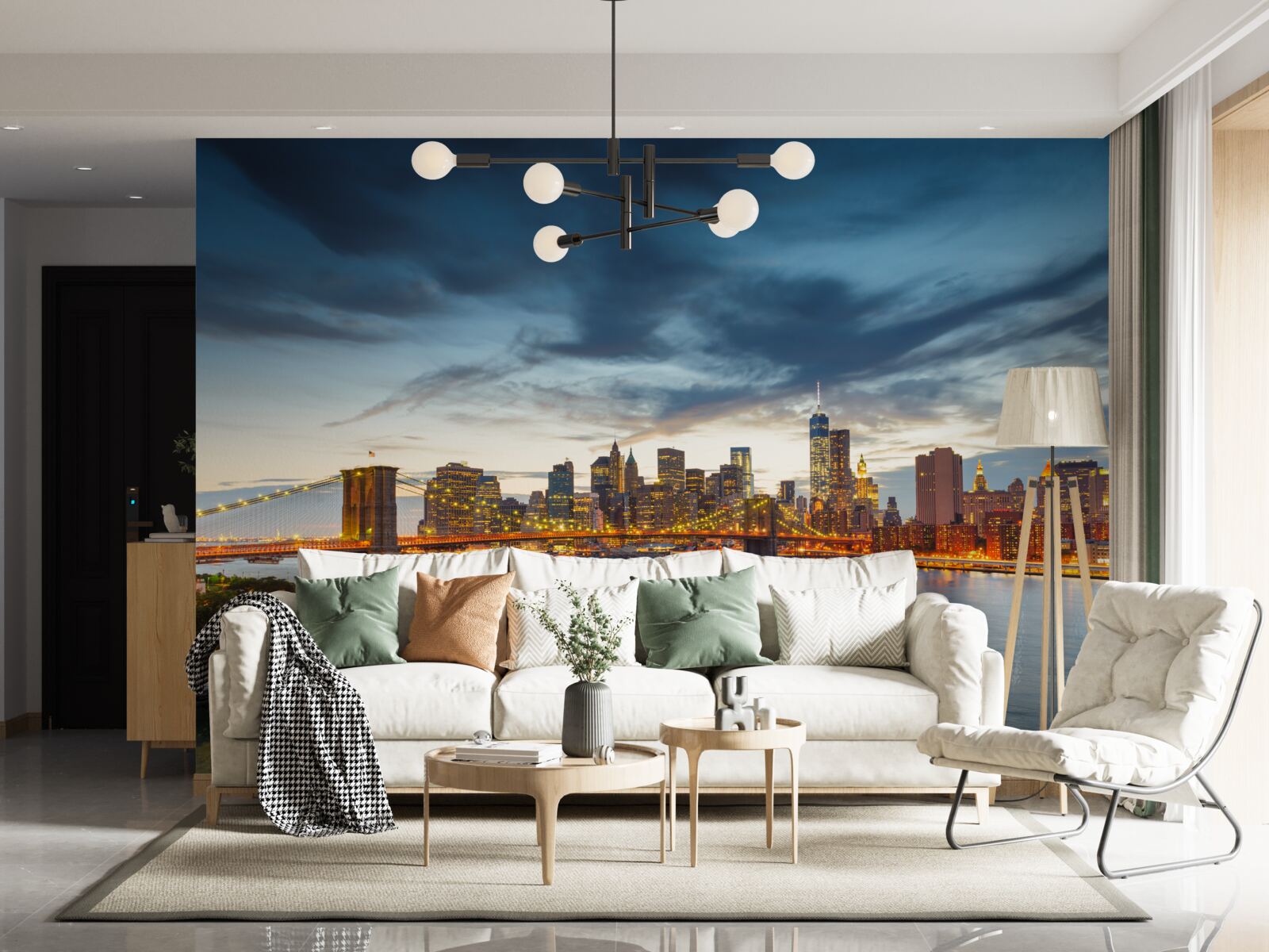 Fotobehang brug in de stad met verlichting