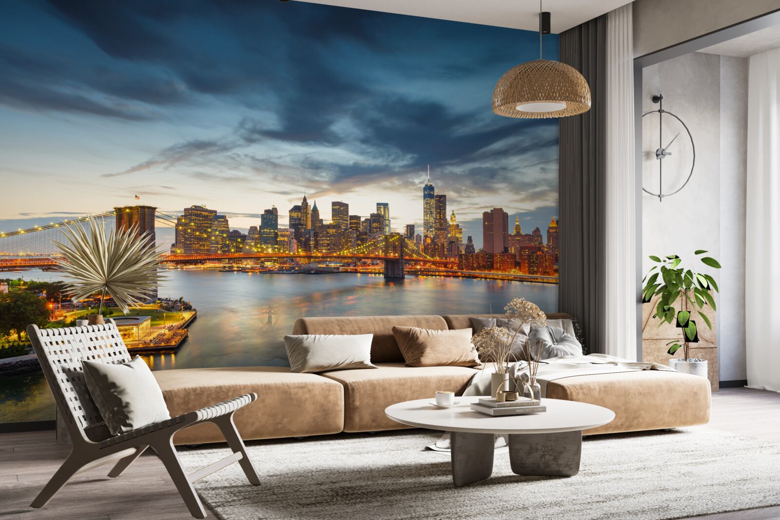 Fotobehang brug in de stad met verlichting