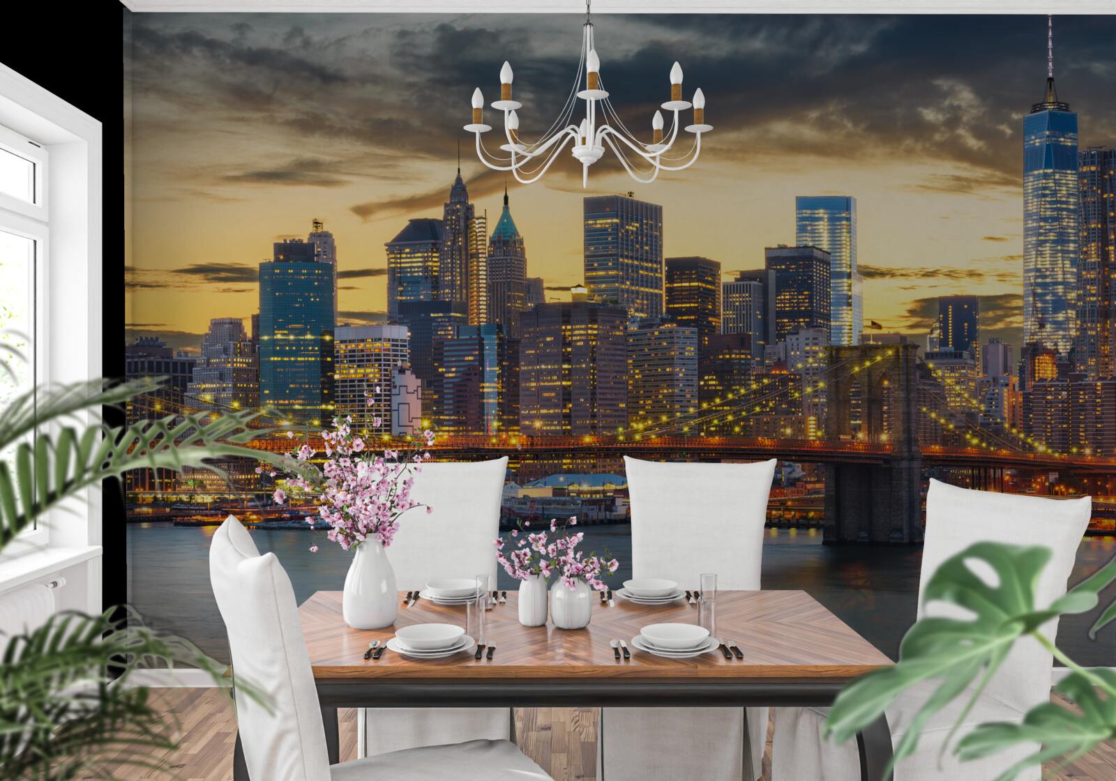 Fotobehang skyline van new york bij nacht