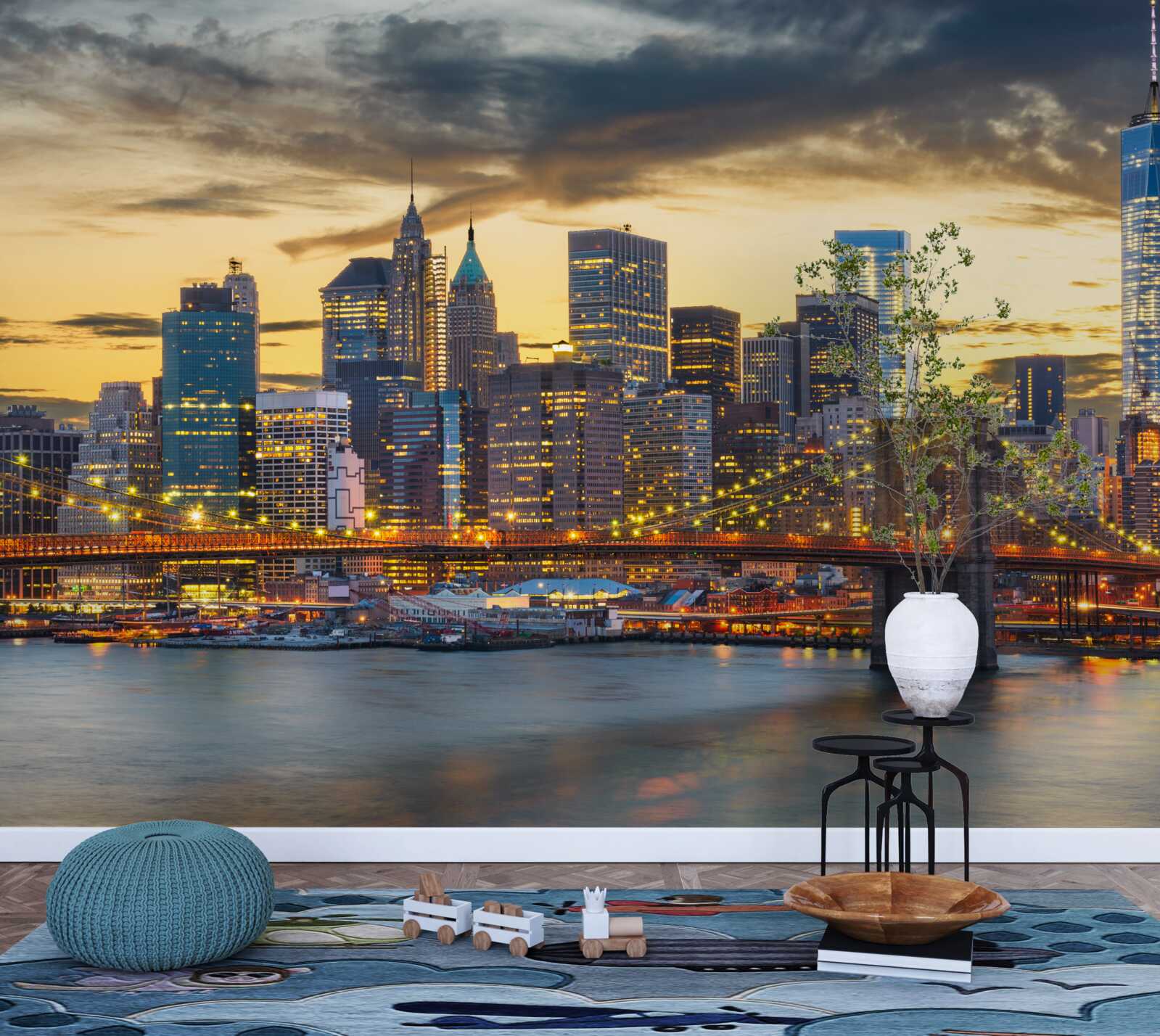 Fotobehang skyline van new york bij nacht