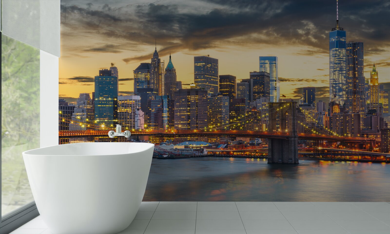 Fotobehang skyline van new york bij nacht