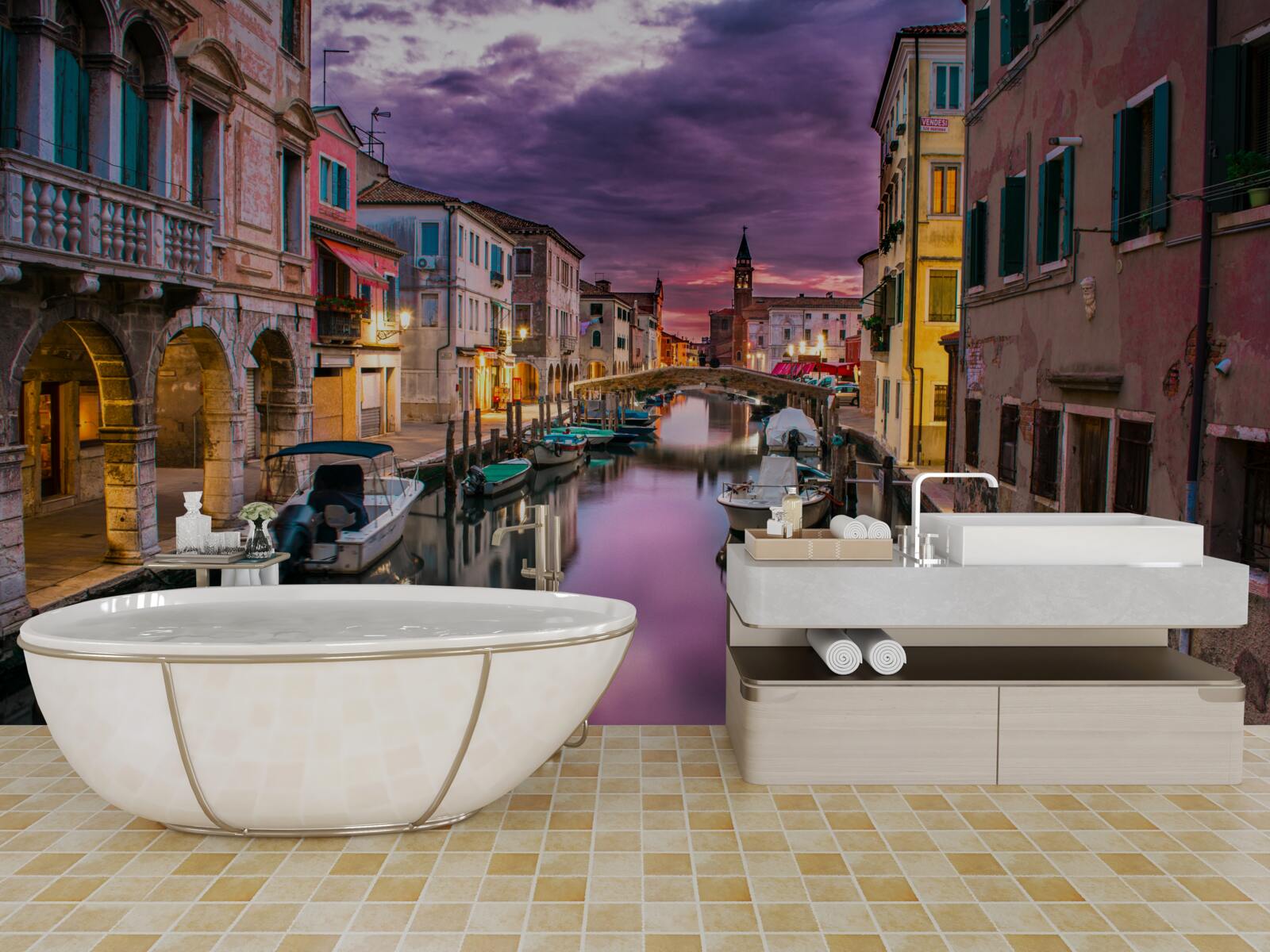 Fotobehang Venetiëstraat in de avond