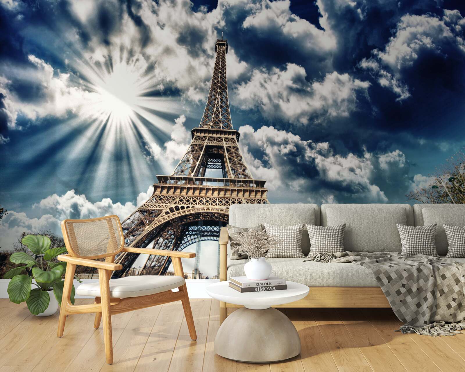 Fotobehang zonneschijn boven de eiffeltoren