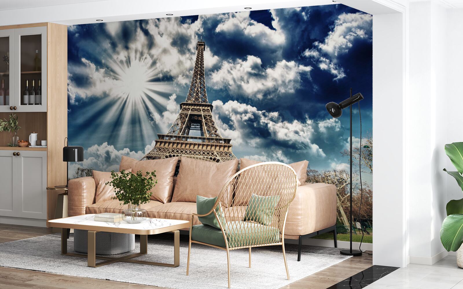 Fotobehang zonneschijn boven de eiffeltoren