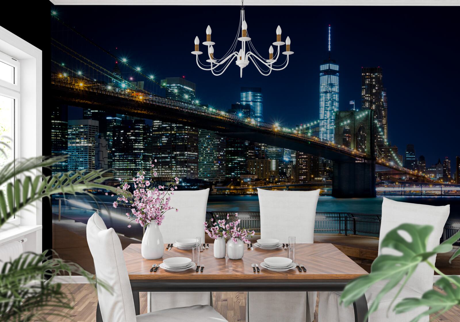 Fotobehang verbindingszones van de new york brug bij nacht