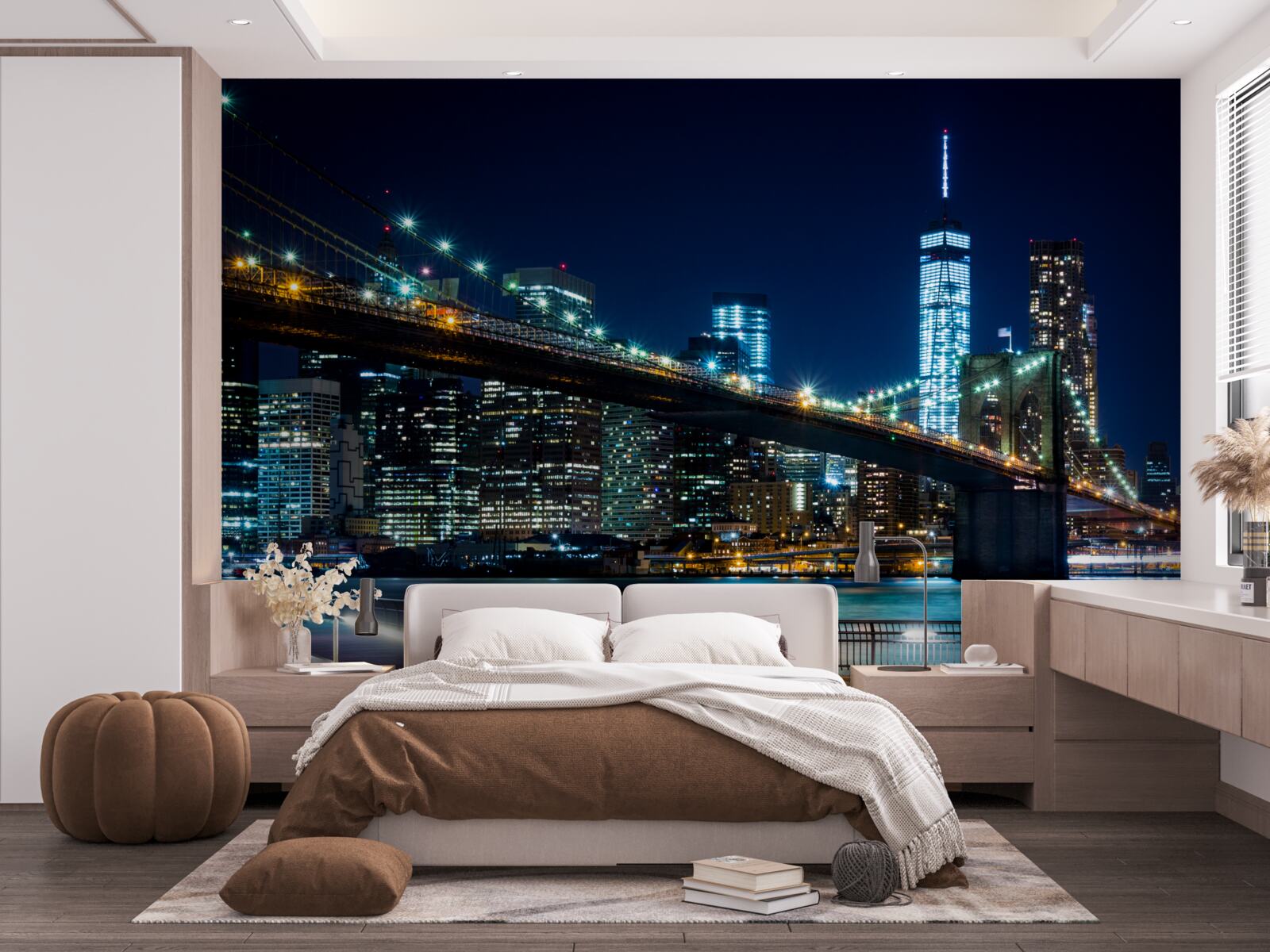 Fotobehang verbindingszones van de new york brug bij nacht