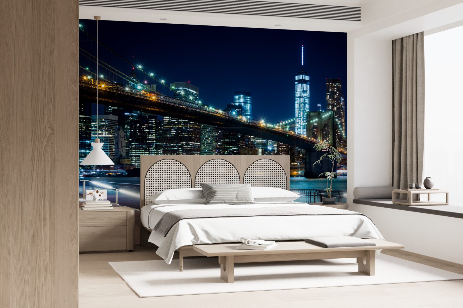 Fotobehang verbindingszones van de new york brug bij nacht