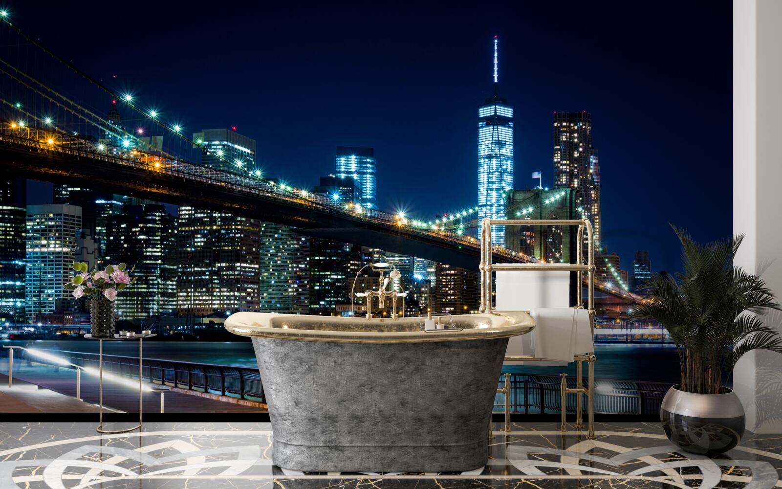 Fotobehang verbindingszones van de new york brug bij nacht