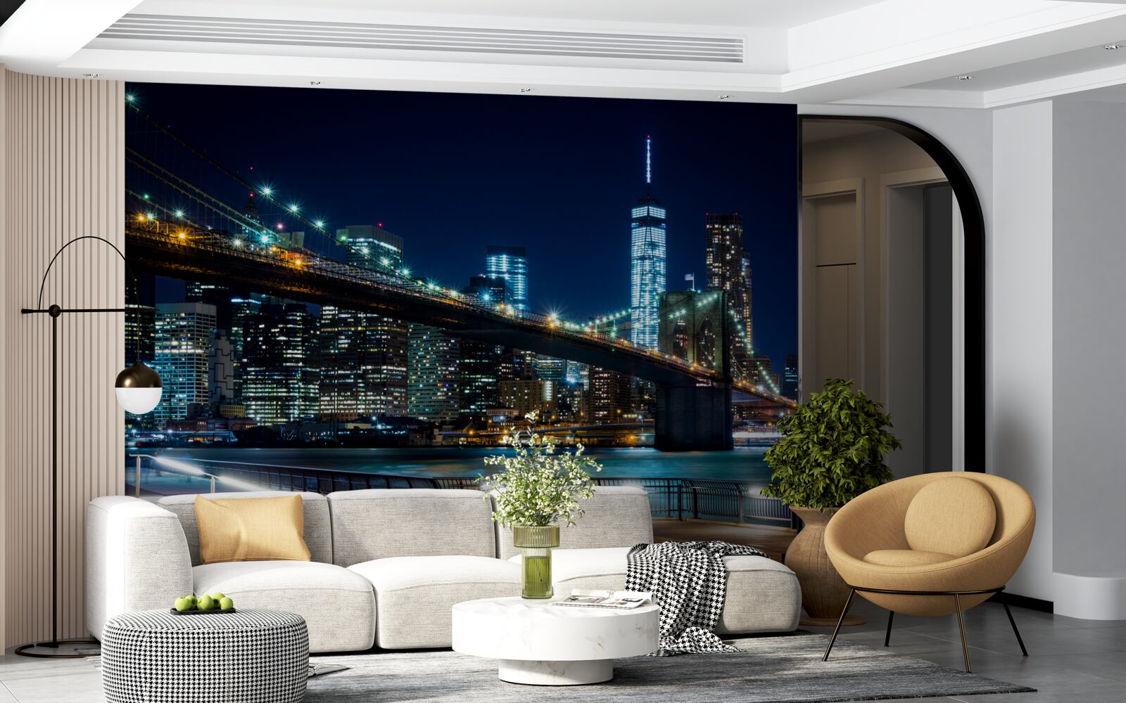 Fotobehang verbindingszones van de new york brug bij nacht