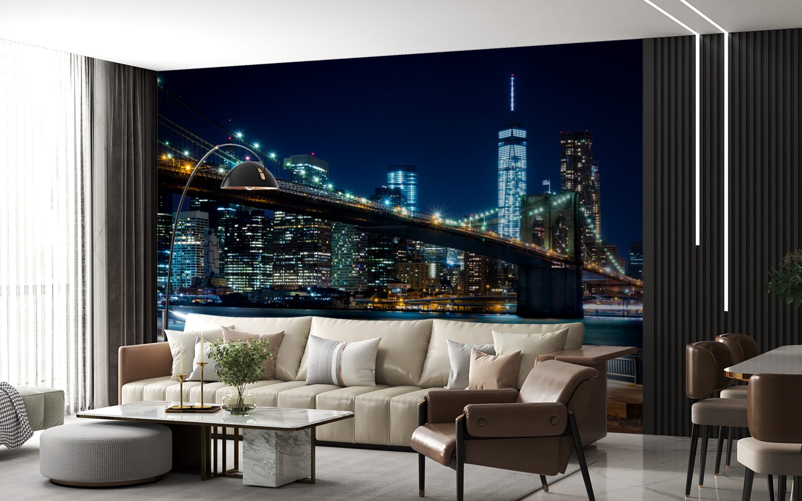 Fotobehang verbindingszones van de new york brug bij nacht