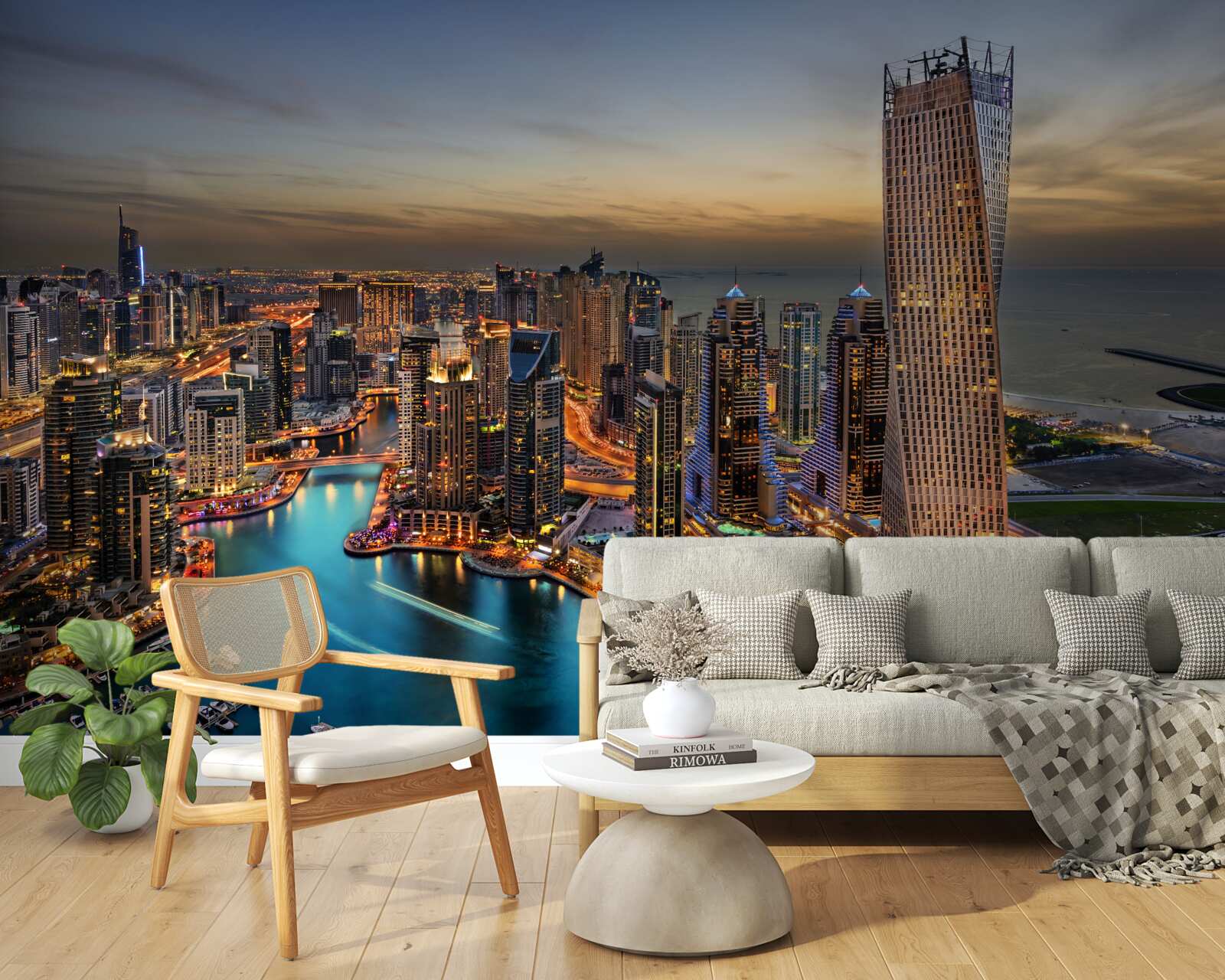 Fotobehang skyline van avondgebouwen in dubai