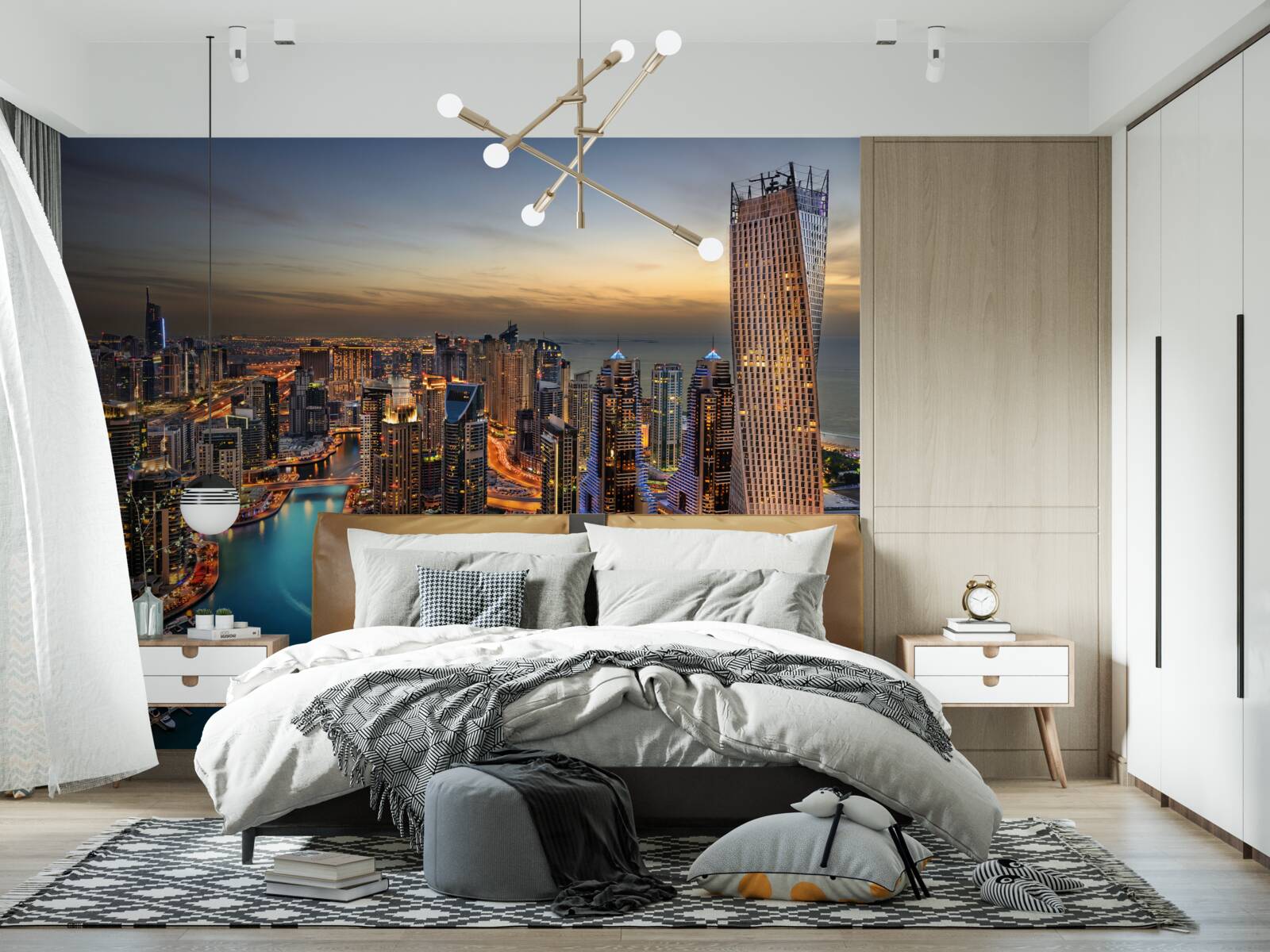 Fotobehang skyline van avondgebouwen in dubai