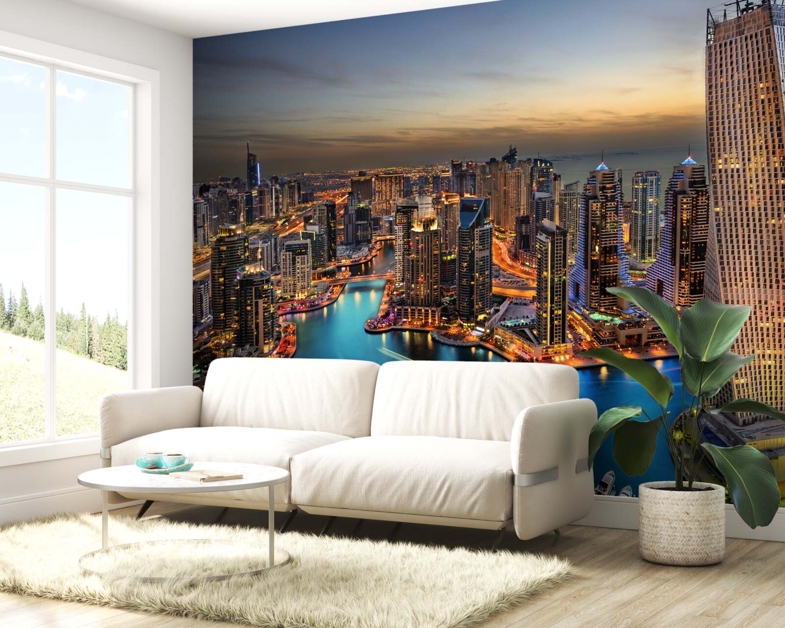 Fotobehang skyline van avondgebouwen in dubai