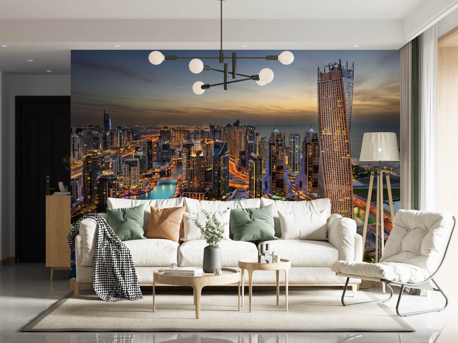 Fotobehang skyline van avondgebouwen in dubai