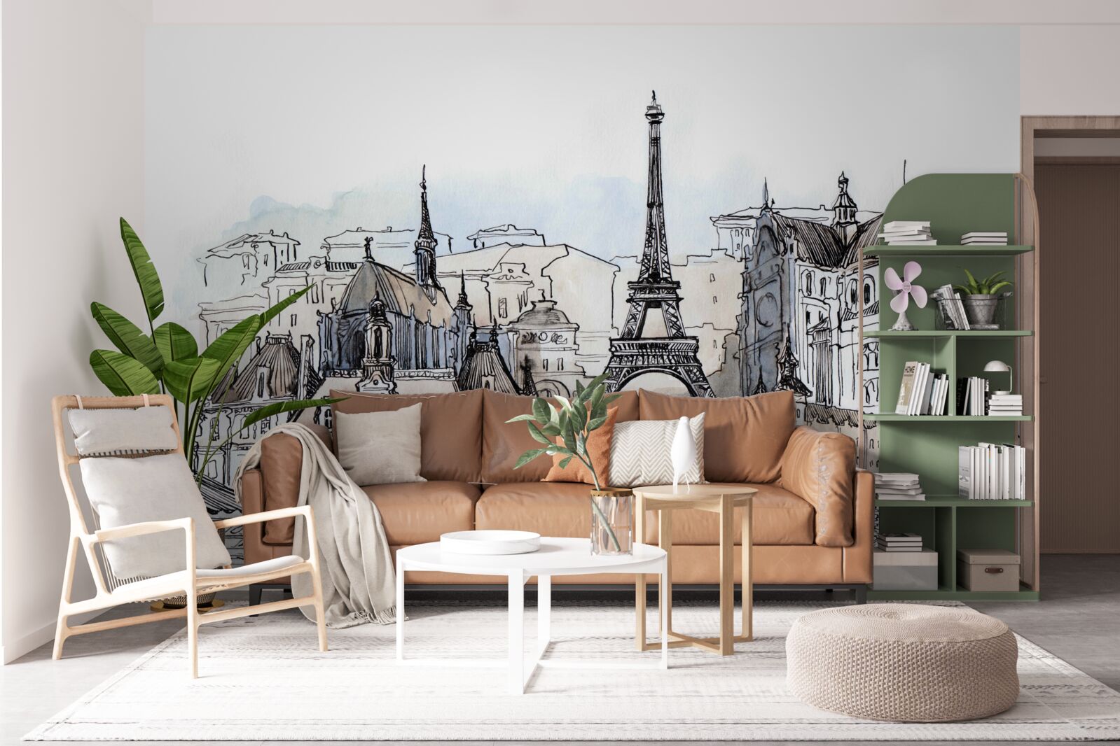 Fotobehang Parijse landschappen gereproduceerd met aquarelverf