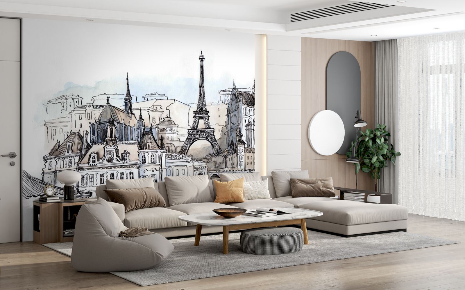 Fotobehang Parijse landschappen gereproduceerd met aquarelverf