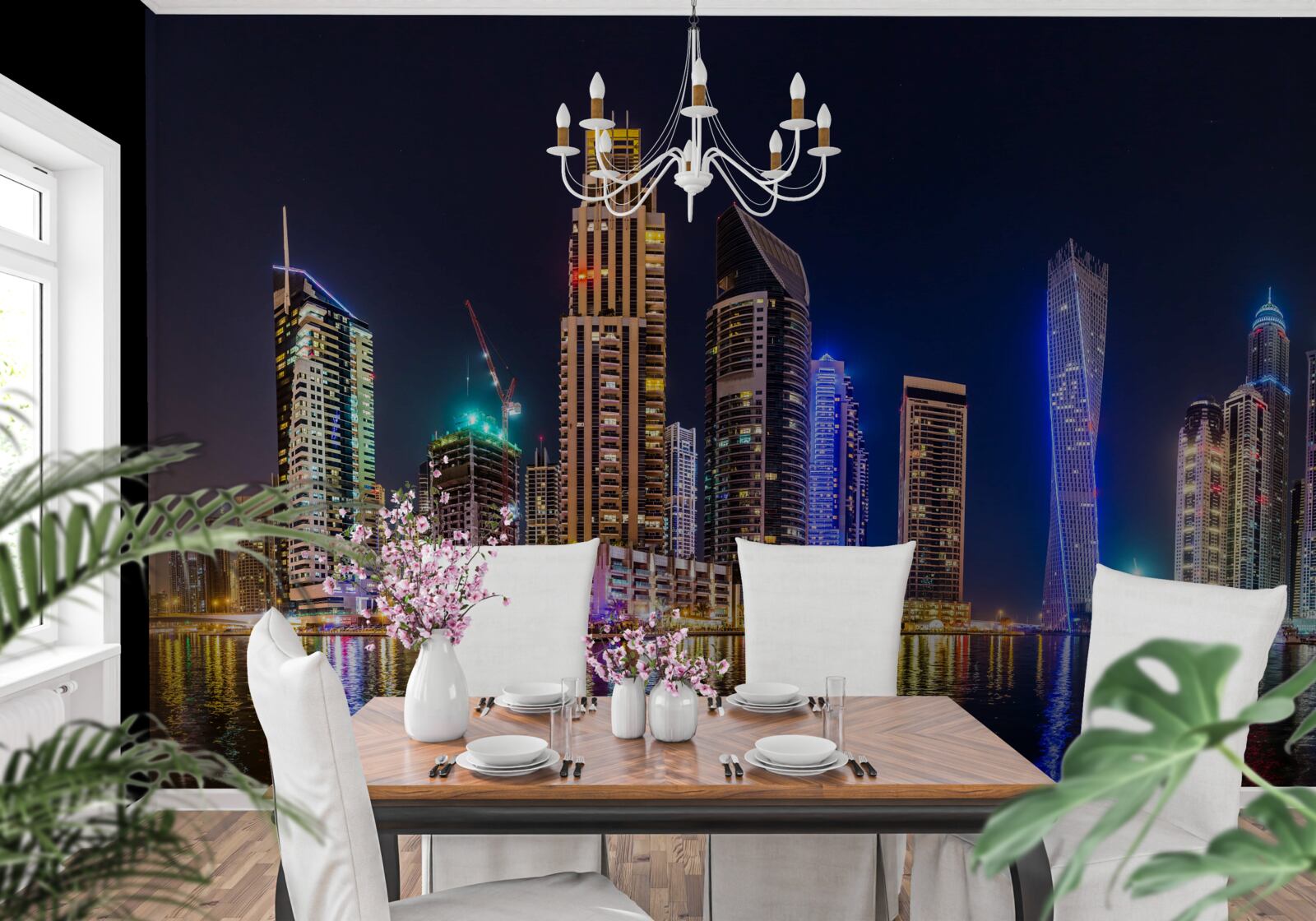 Fotobehang een fascinerende nachtstraat in dubai