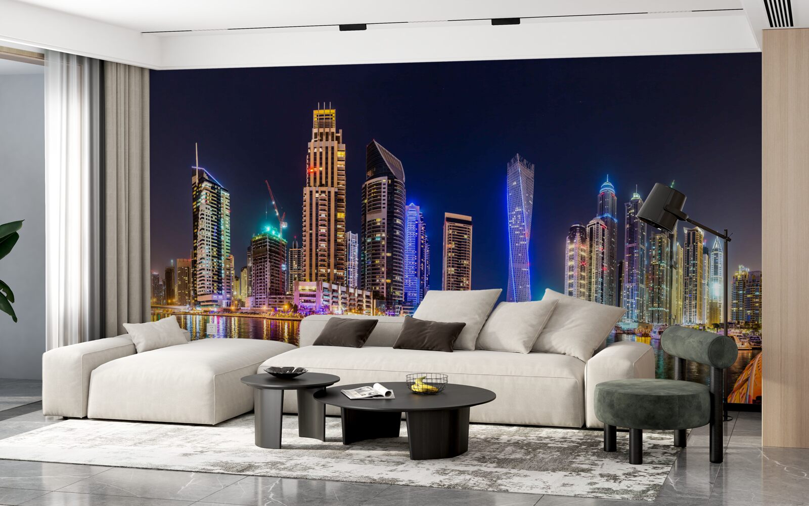 Fotobehang een fascinerende nachtstraat in dubai