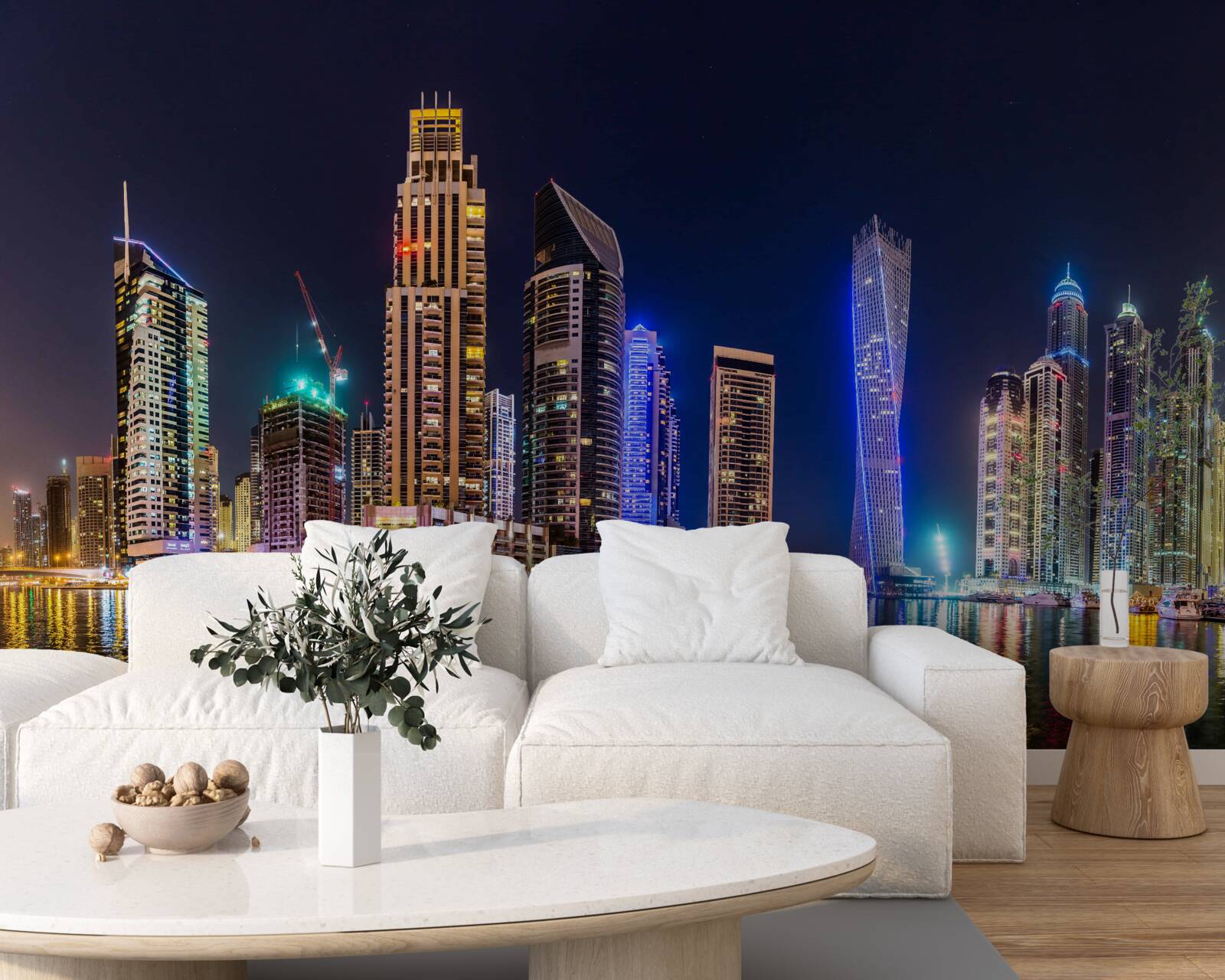 Fotobehang een fascinerende nachtstraat in dubai